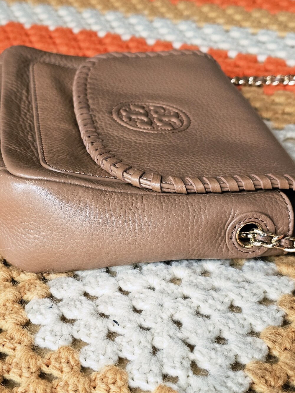 Tory Burch Marion Tan Whipstitch Leather Crossbody Bag Shoulder Bag Purse - Picture 4 of 14